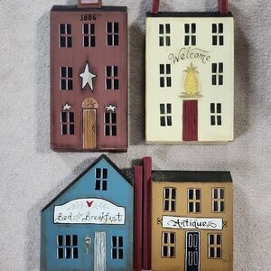 4 Bob Huffman Signed 2002 Shelf Wood Late 1800s Style Buildings Rustic Folk Art